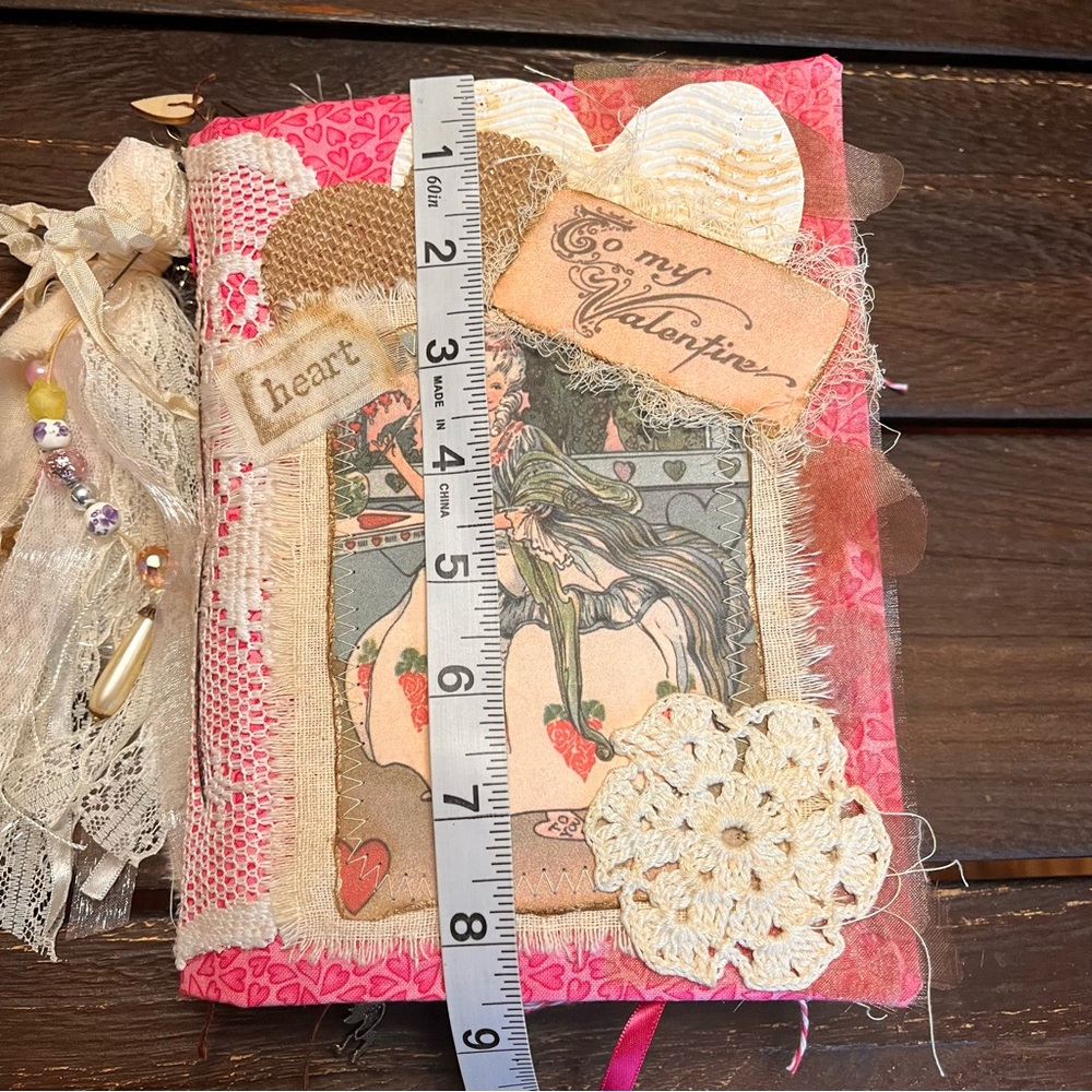 Valentine’s Junk Journal Pink Feminine Boho Grungy Lace Heart To My Valentine - Picture 2 of 16